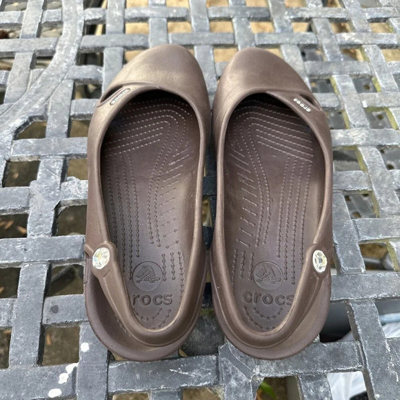 Crocs Women’s 11 Olivia Slingback Brown Slip On Shoe Flats Rhinestone Comfort - Picture 6 of 9